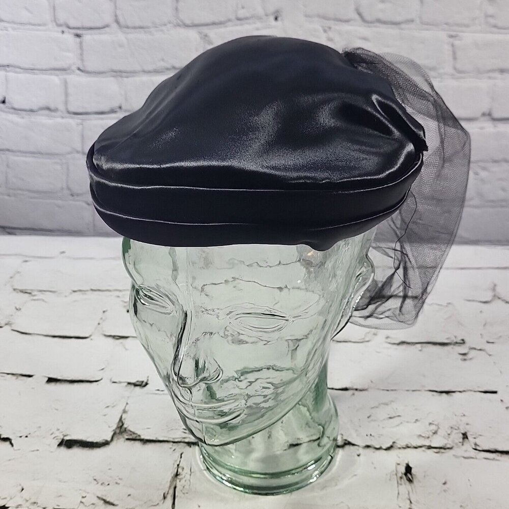 Vintage Pillbox Hat Black‎ With Veil Womens Funeral